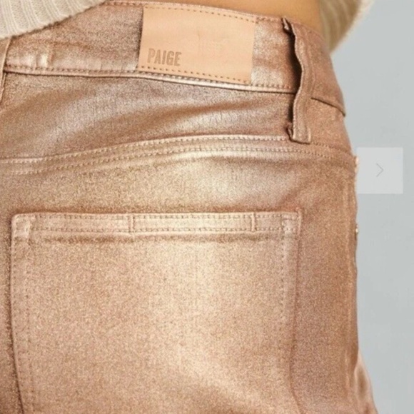 New Paige Leenah High Rise Wide Leg Jean 32 Metallic Rose Gold Simmering Coated - Picture 4 of 17